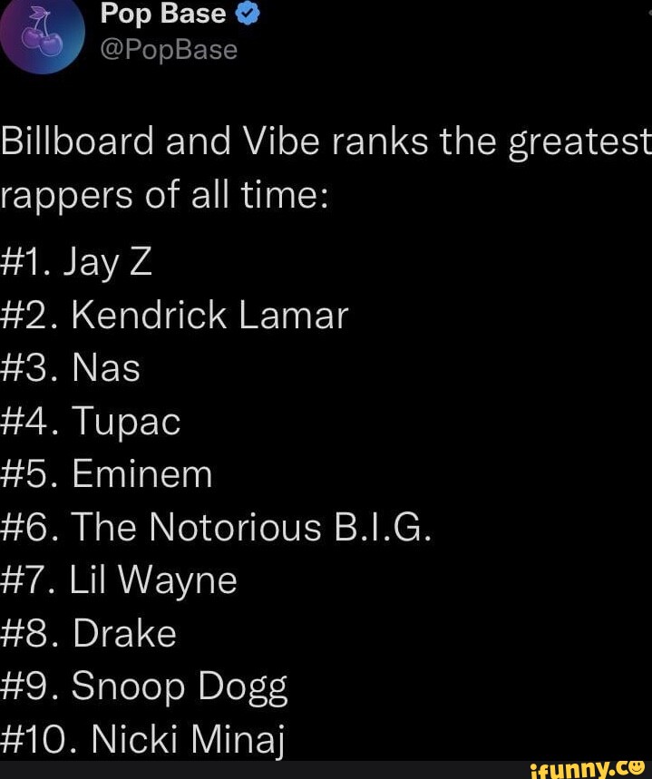 Pop Base @ @PopBase Billboard And Vibe Ranks The Greatest Rappers Of ...