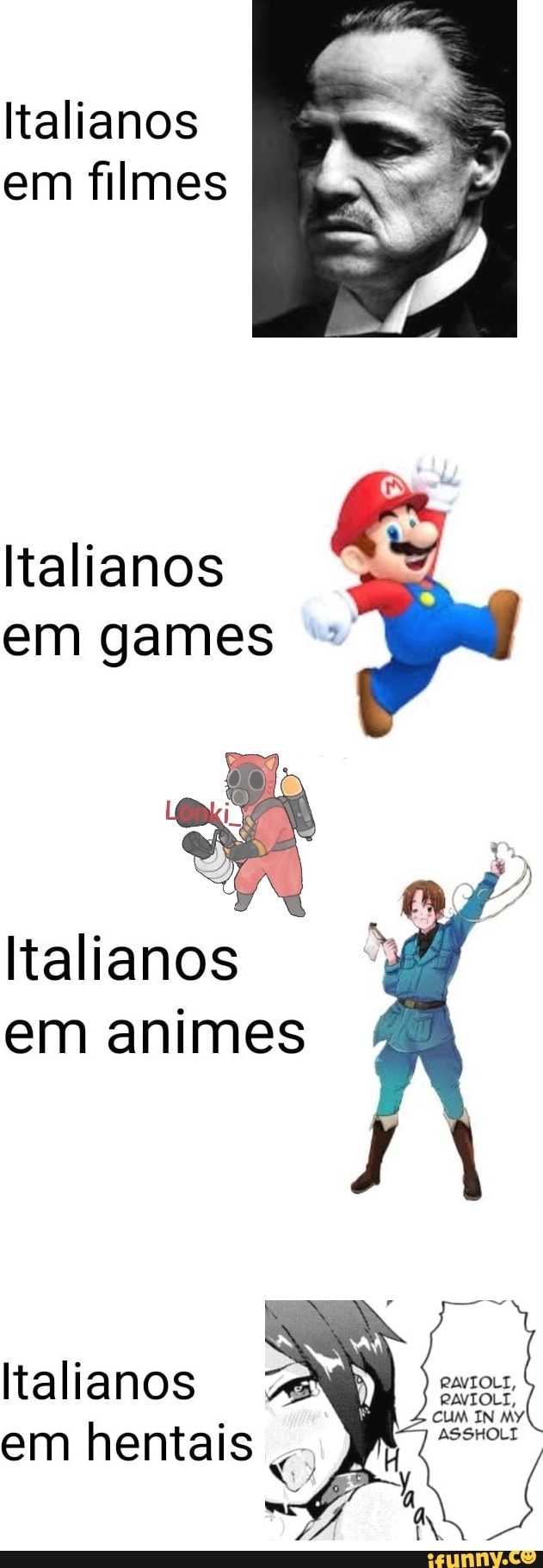 Italianos em filmes
Italianos em games
Italianos em animes
Italianos em hentais