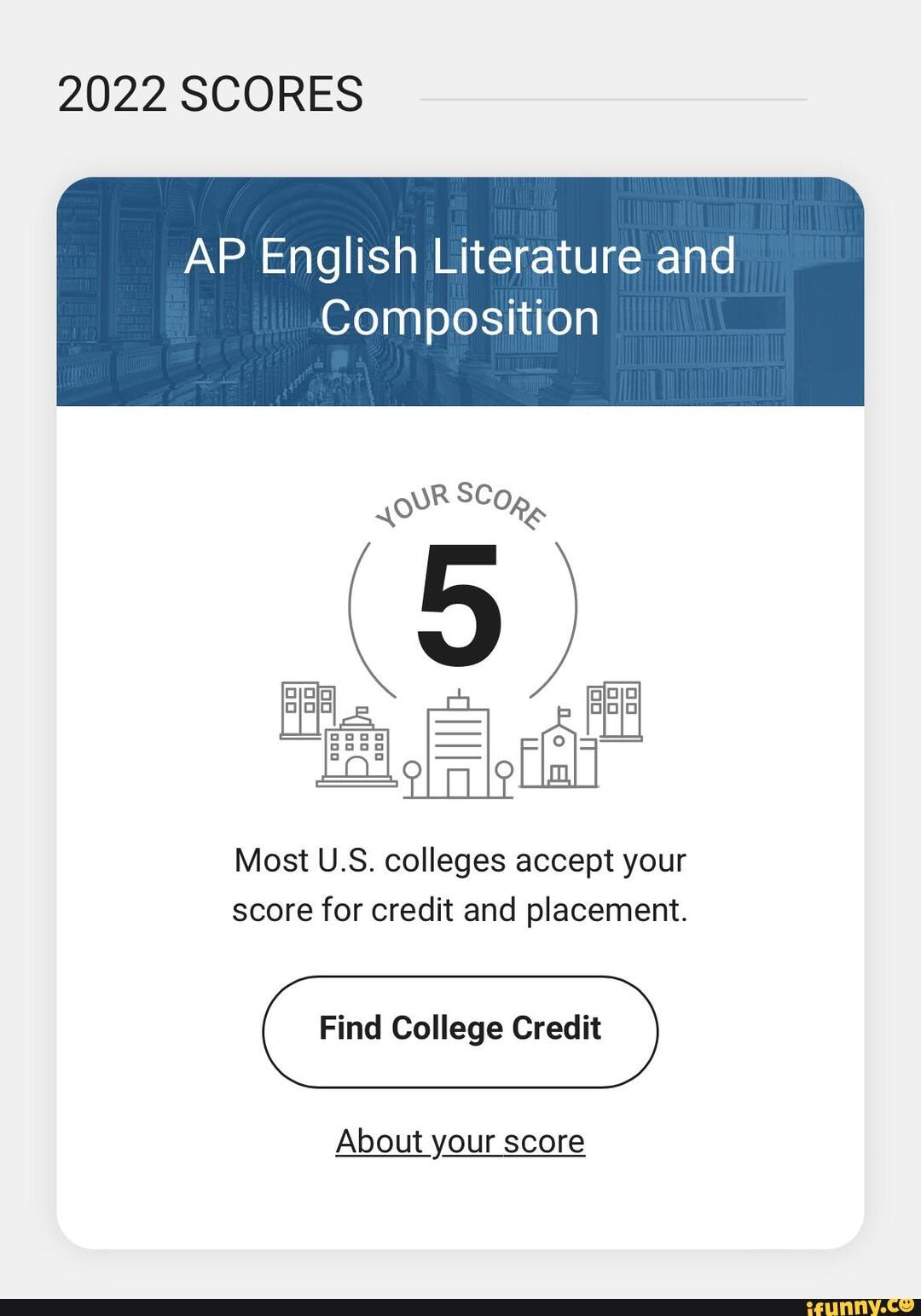2022 SCORES AP English Literature and Composition Most U.S. colleges