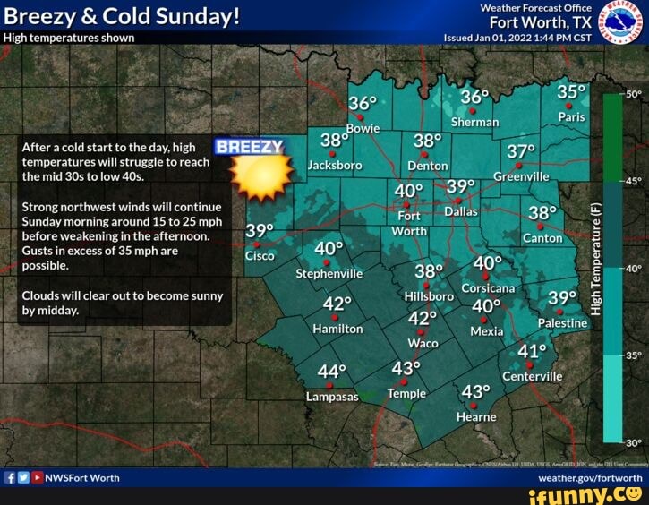 Breezy & Cold Sunday! High temperatures shown After a cold start to the