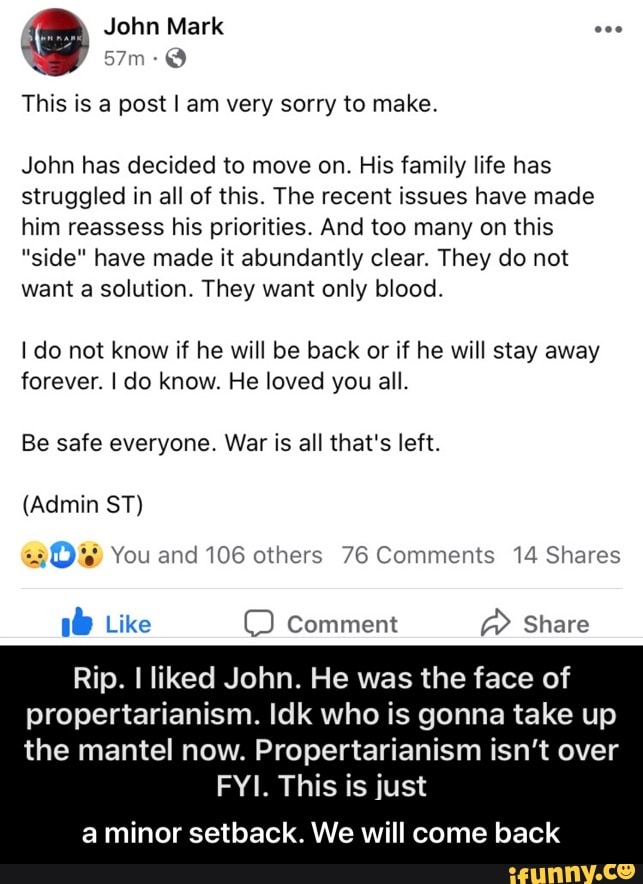 This is a post I am very sorry to make. John has decided to move on ...