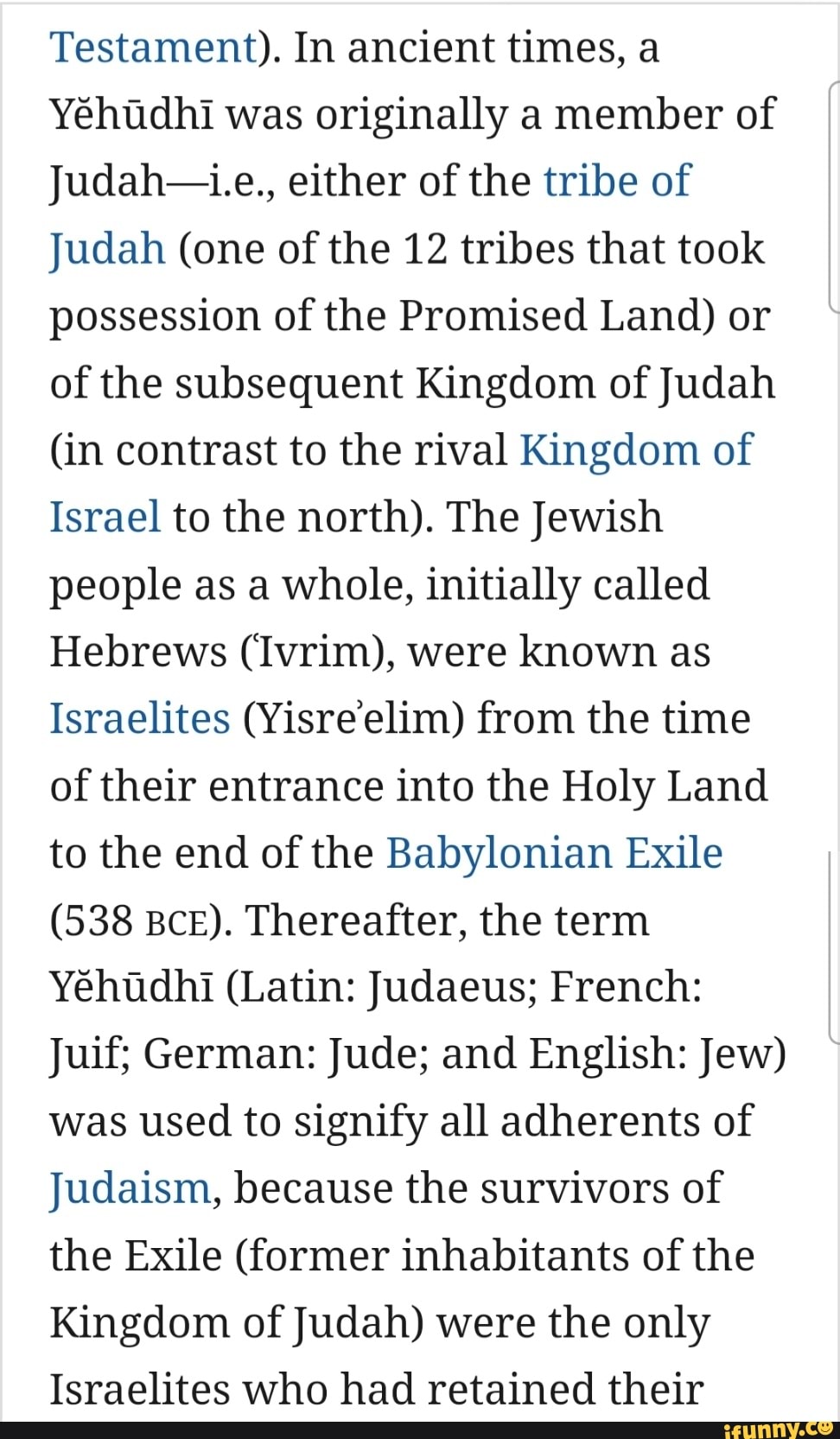 Testament In Ancient Times A Yehudhi Was Originally A Member Of