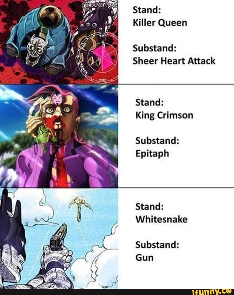 Stand Killer Queen Substand Sheer Heart Attack Stand King Crimson Substand Epitaph Stand