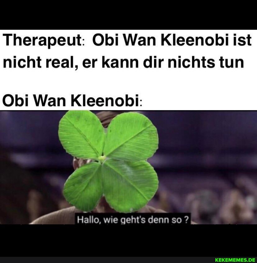 Therapeut: Obi Wan Kleenobi ist nicht real, er kann dir nichts tun
Obi Wan Kleenobi:
Hallo, wie gehts denn so