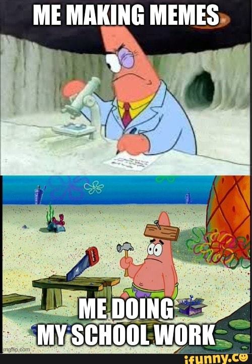 ME MAKING MEMES
ME DOING MY SCHOOL WORK