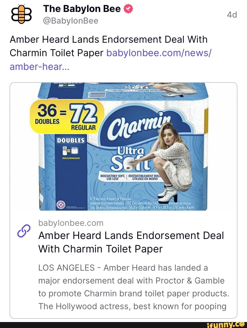 The Babylon Bee @ @BabylonBee Amber Heard Lands Endorsement Deal With ...