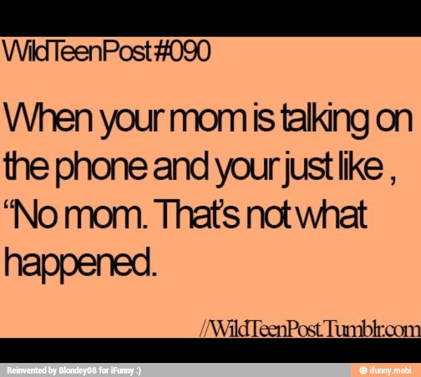 When your mom is talking on
the phone and your just like
"No mom. Thats not what
happened.