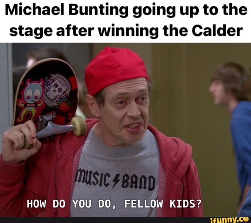 Michael Bunting going up to the stage after winning the Calder HOW DO YOU DO, FELLOW KIDS?