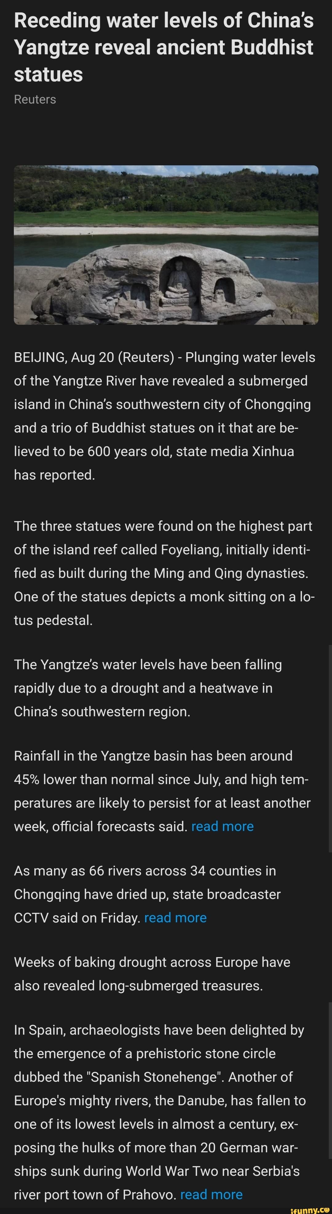 Receding water levels of China's Yangtze reveal ancient Buddhist ...