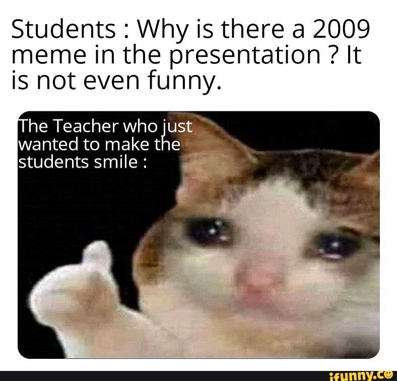 Students : Why is there a 2009 meme in the presentation ? It is not ...