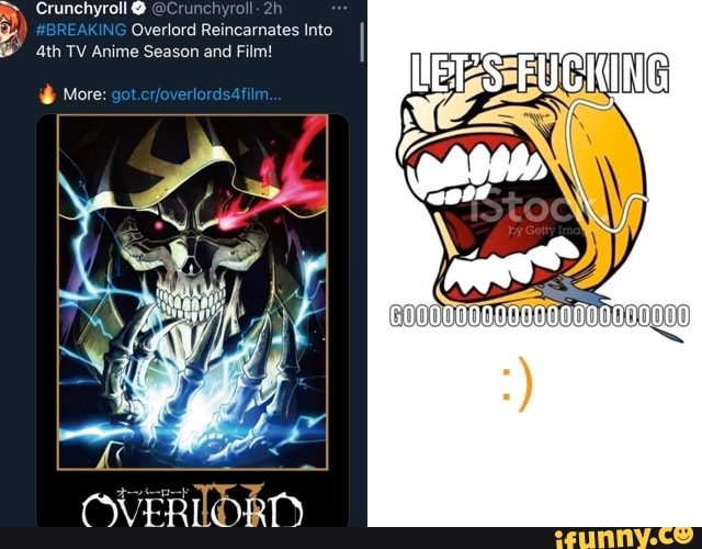 Crunchyroll @ @Crunchyroll:
#BREAKING Overlord Reincarnates Into
TV Anime Season and Film!
More: