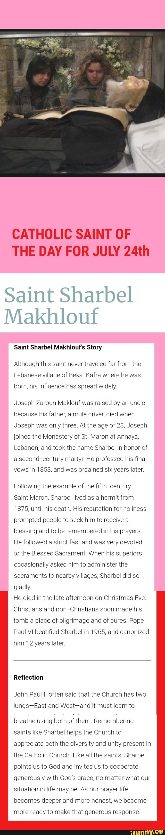 CATHOLIC SAINT OF THE DAY FOR JULY 24th Saint Sharbel Makhlouf Saint