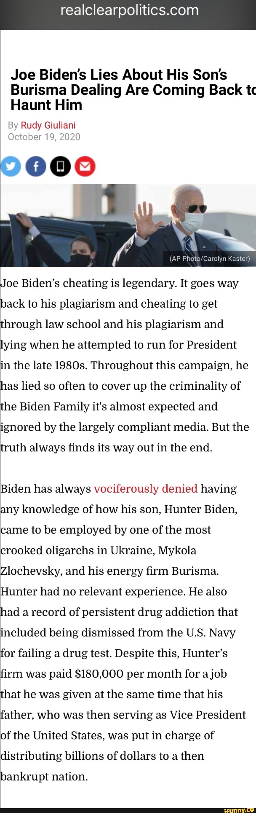 Joe Biden's Lies About His Son's Burisma Dealing Are Coming Back Tc ...