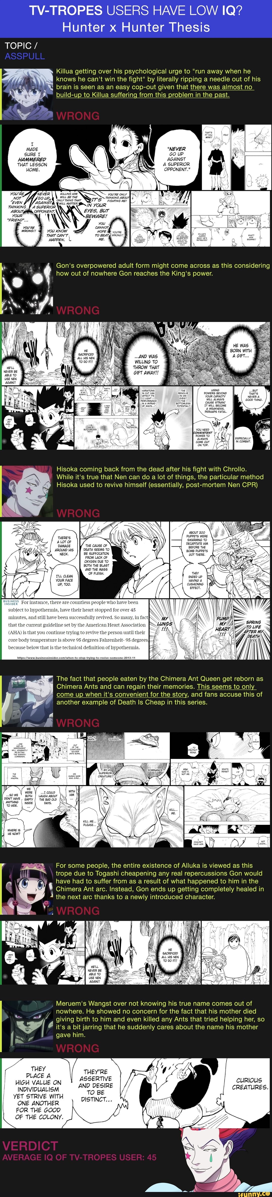Tv Tropes Users Have Low Iq Hunter X Hunter Thesis Topic Killua Getting Over His Psychological Urge To Run Away When He Knows He Can T Win The Fight By Literally Ripping A Needle