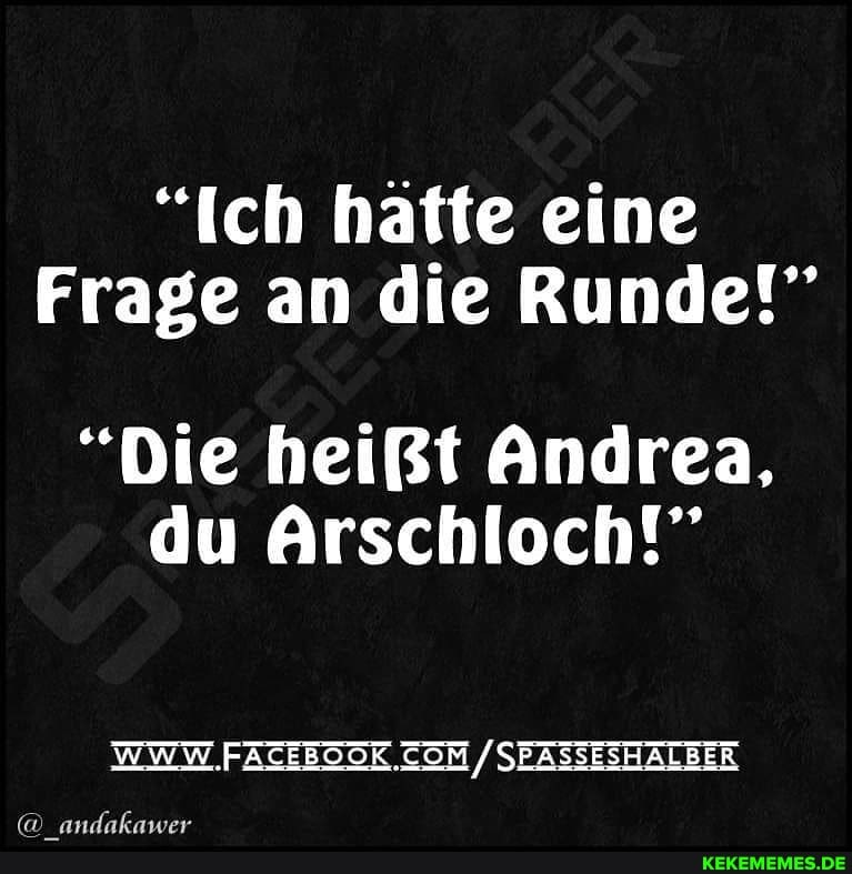 "Ich hatte eine
Frage an die Runde!"
"Die heißt Andrea, du Arschloch!"
WWW. SEASSESHALBER