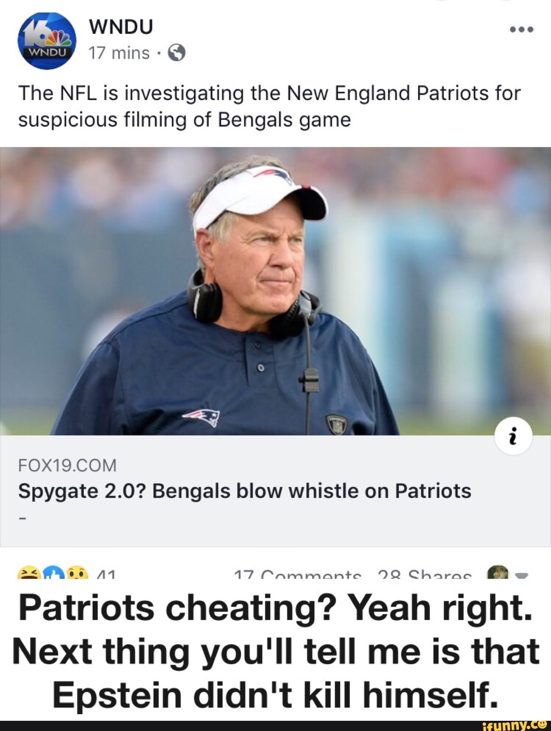 The NFL is investigating the New England Patriots for suspicious filming of  Bengals game FOX19.COM