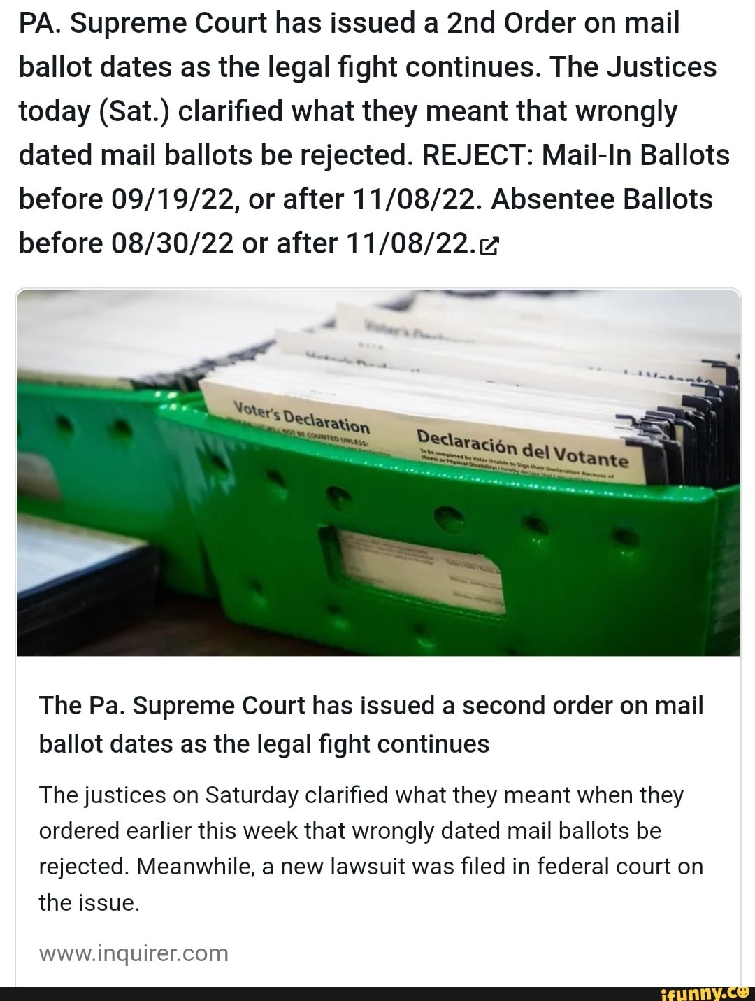 PA. Supreme Court Has Issued A Order On Mail Ballot Dates As The Legal ...