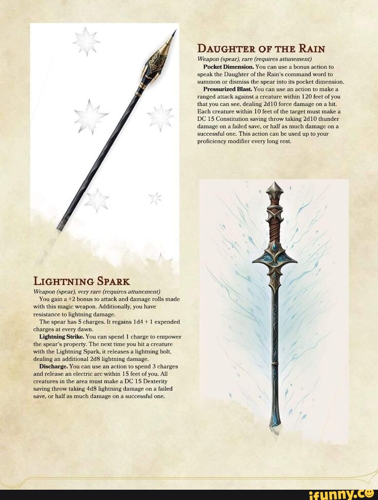 LIGHTNING SPARK Weapon (spear), very rare (requires attunement) 'You ...