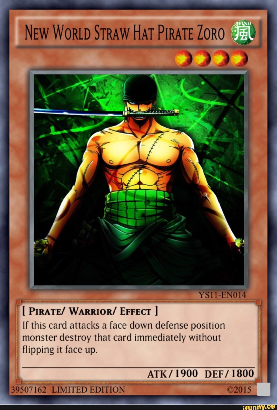 New World Straw Hat Pirate Zoro J I Pirate Warrior Effect G If This Card Attacks A Face Down Defense Position Monster Destroy That Card Immediately Without 5 Ihpping It Face Up