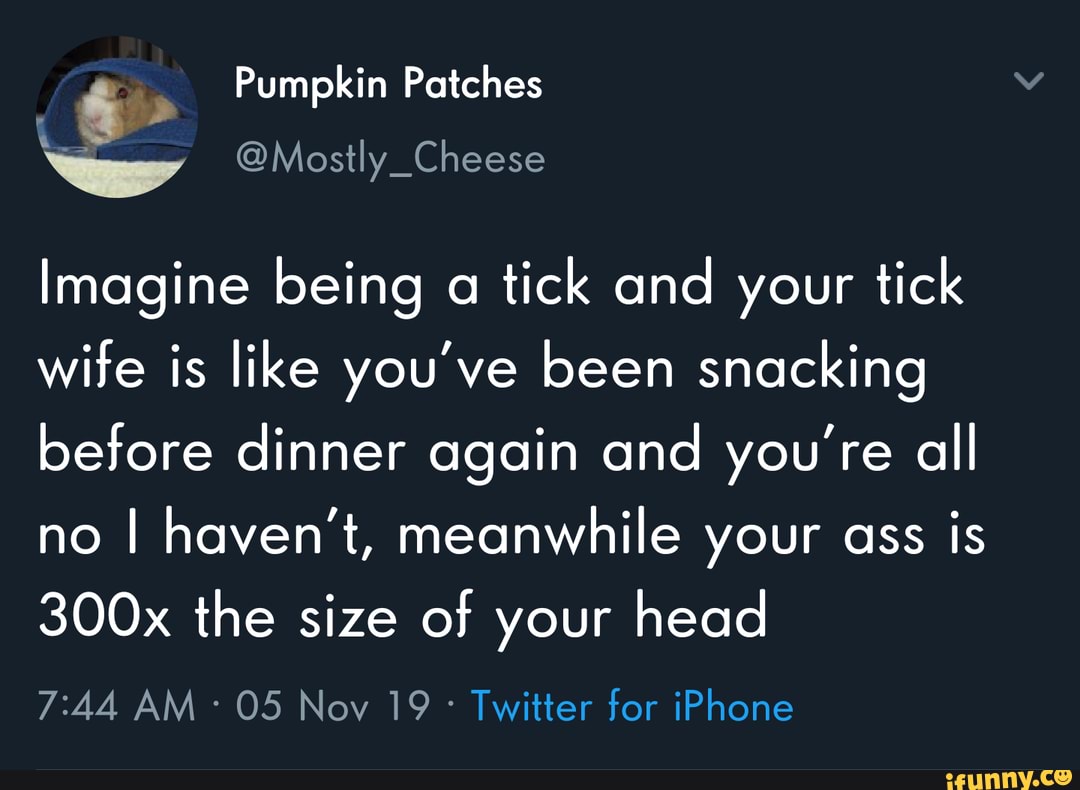 Imagine being a tick and your tick wife is like you've been snacking ...