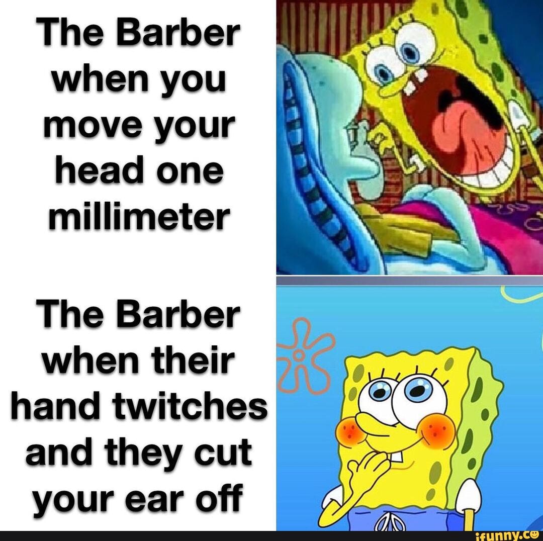 The Barber
when you
move your
head one
millimeter
The Barber
when their
hand twitches!
and they cut I
your off