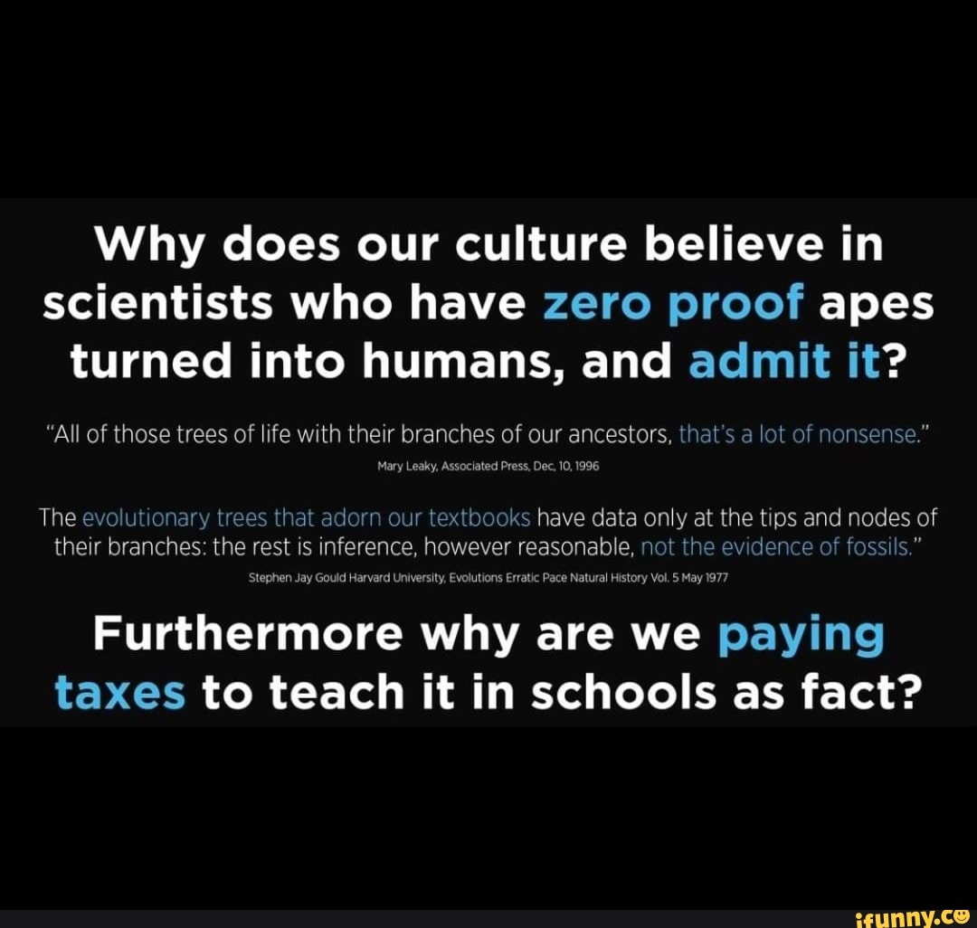 Why does our culture believe in scientists who have zero proof apes