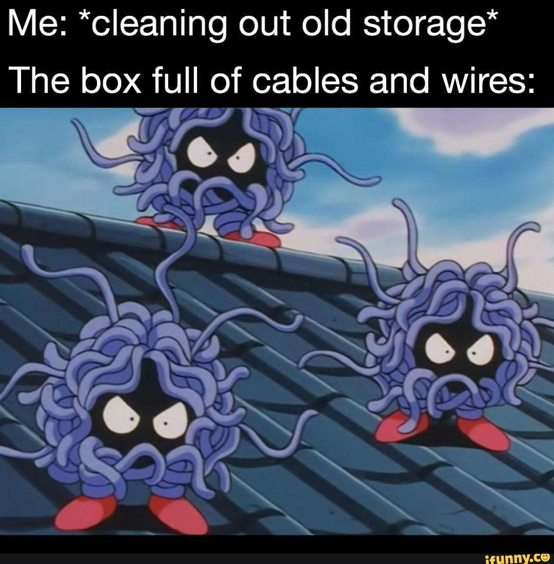 Me: *cleaning out old storage*
The box full of cables and wires: