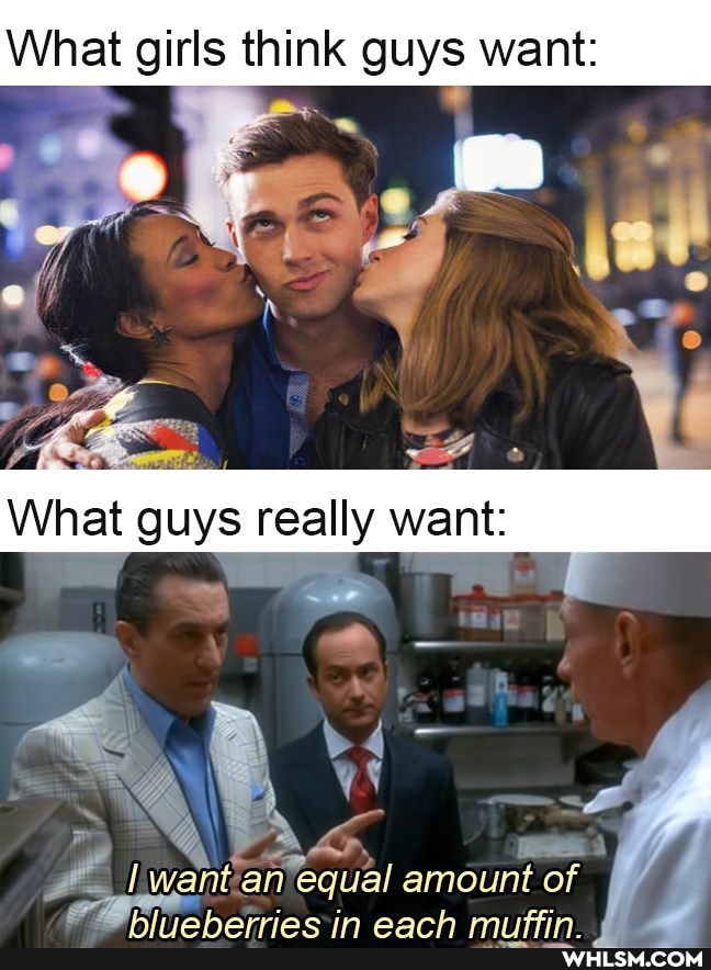 What girls think guys want:
What guys really want:
an
amount