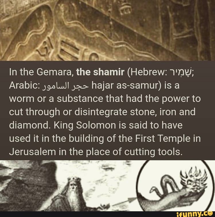 In the Gemara, the shamir (Hebrew Arabic hajar assamur) is a worm or substance that had the