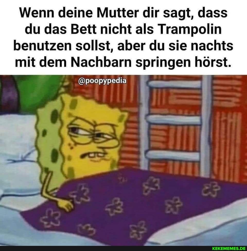 Wenn deine Mutter dir sagt, dass du das Bett nicht als Trampolin benutzen sollst, aber du sie nachts mit dem Nachbarn springen hörst.
@poopypedia