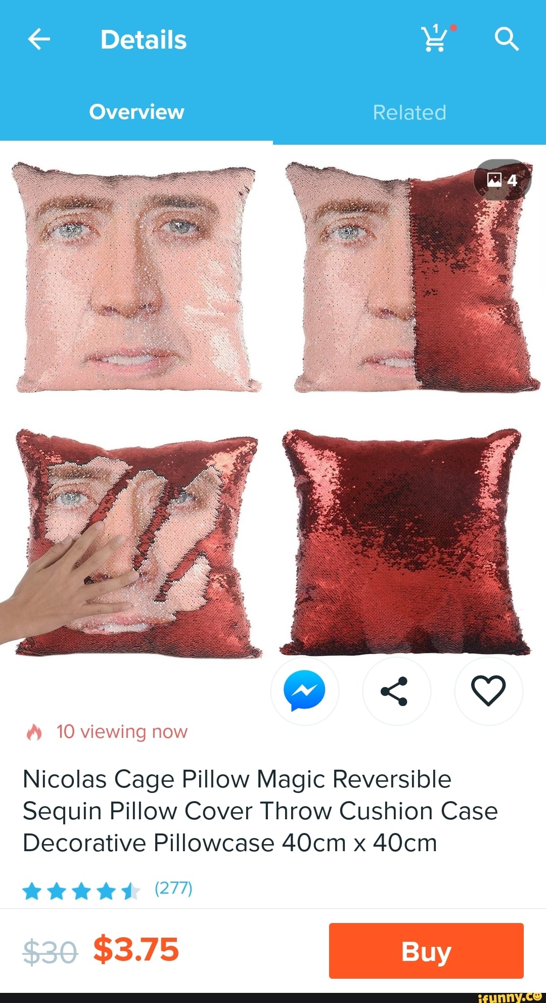 + Details Overview Nicolas Cage Pillow Magic Reversible Sequin Pillow