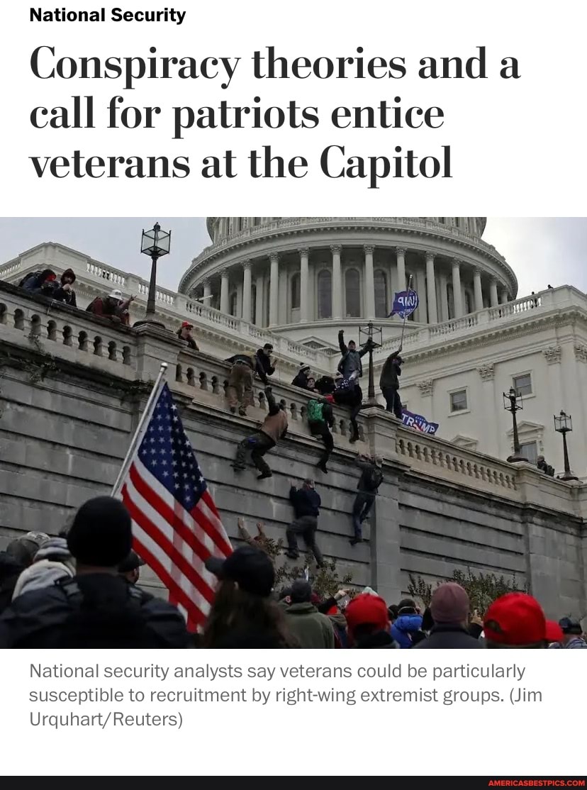 National Security
Conspiracy theories and a call for patriots entice veterans at the Capitol
National security analysts Say veterans could be particularly susceptible to recruitment by right-wing extremist groups. (Jim
Urguhart Reuters: