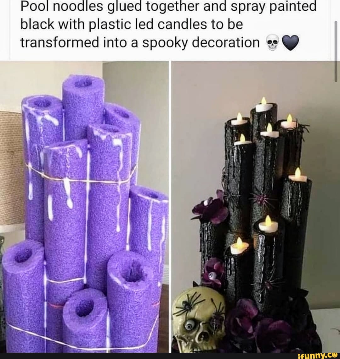Pool noodles glued togetner and spray painted black with plastic led