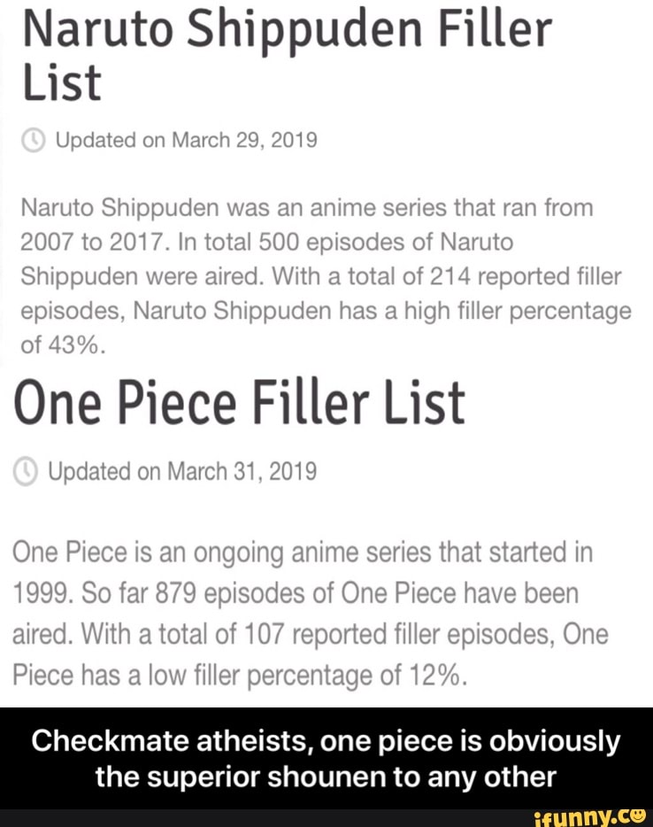 Naruto Shippuden Filler List Checkmate Atheists One Piece