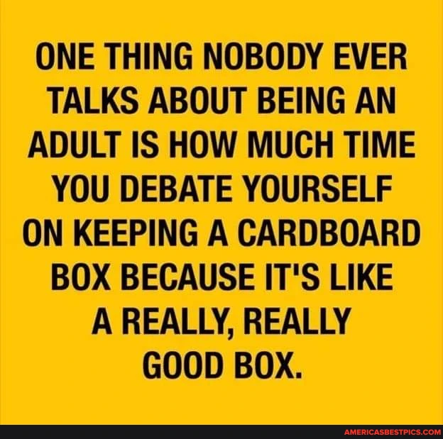 ONE THING NOBODY EVER TALKS ABOUT BEING AN ADULT IS HOW MUCH TIME YOU DEBATE YOURSELF ON KEEPING A CARDBOARD BOX BECAUSE IT'S LIKE A REALLY, REALLY GOOD BOX.