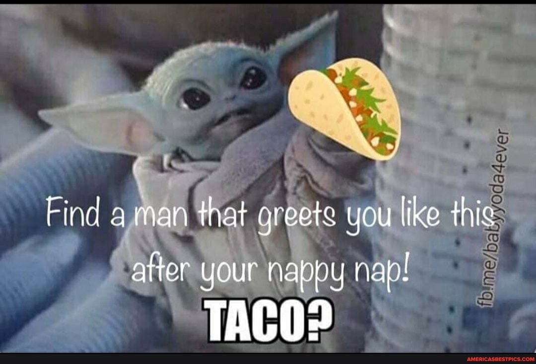 Find man that greets you like ig atter your nappy nap!
TACO?