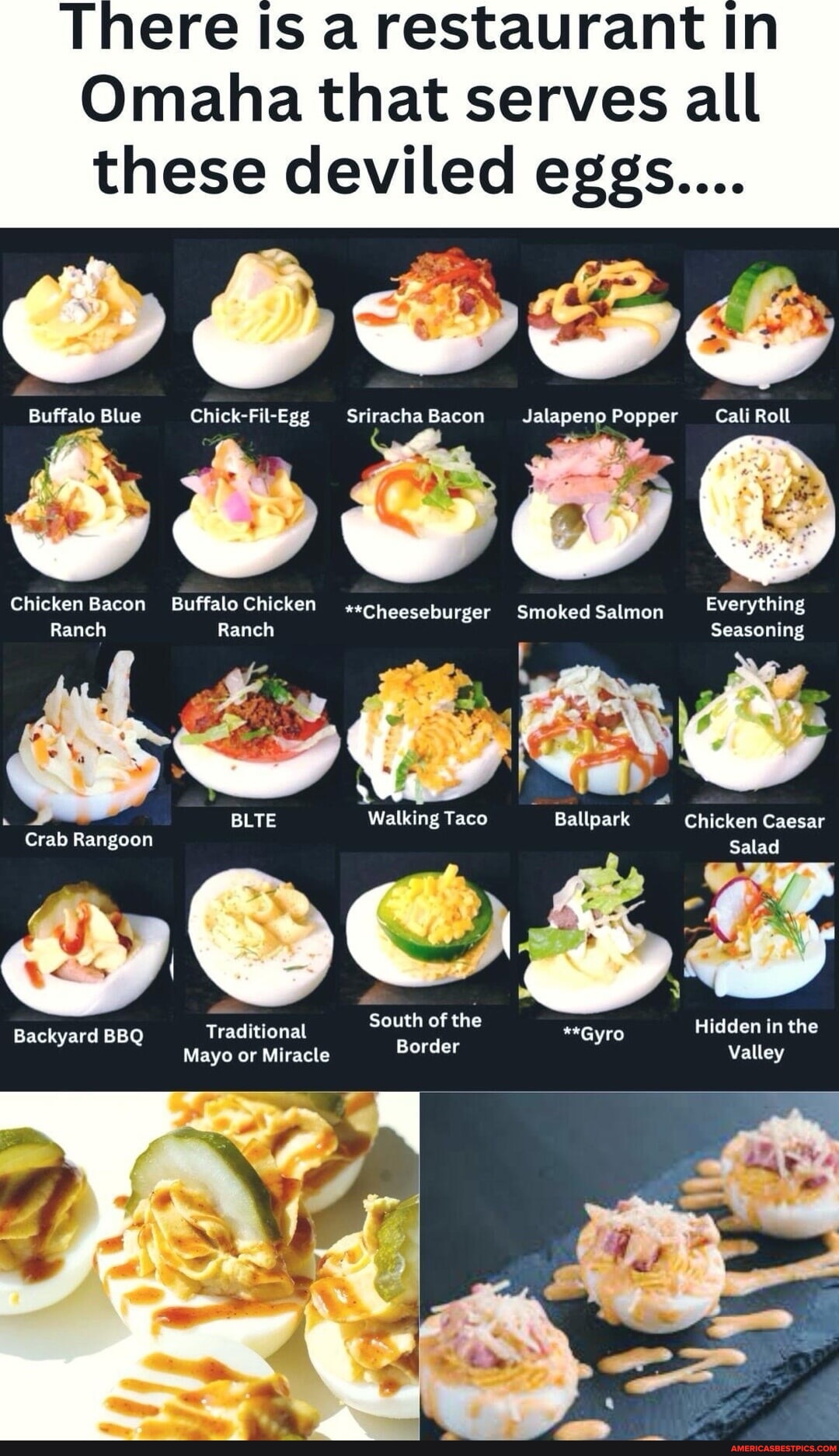 There is arestaurant In Omaha that serves all these deviled eggs