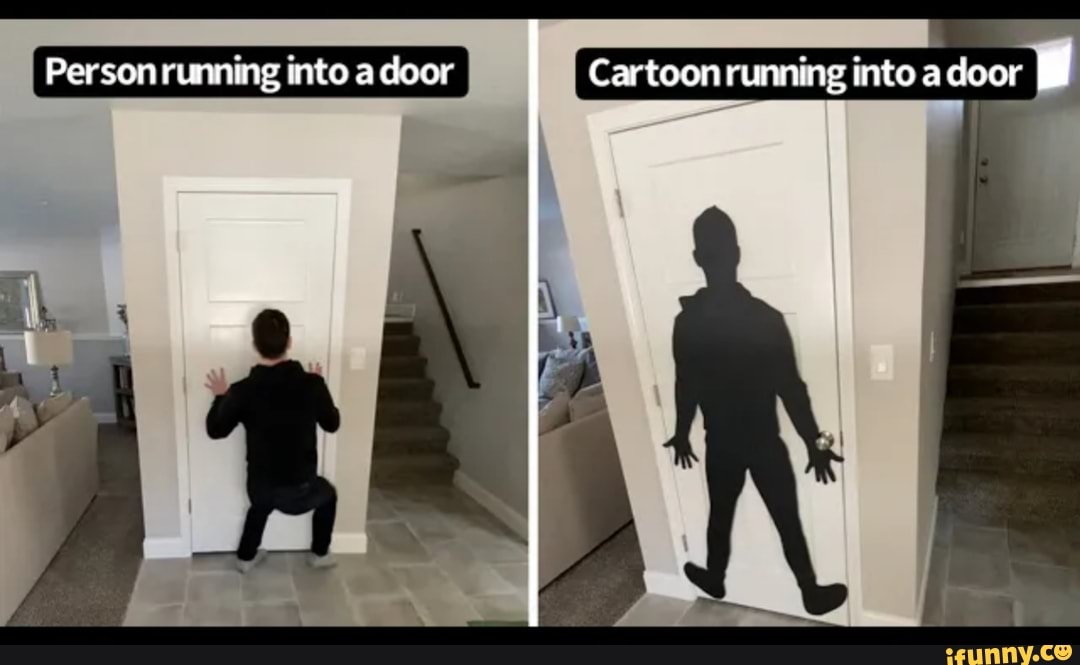 Person running into a door Cartoon Cartoon Cartoon into gintoa door