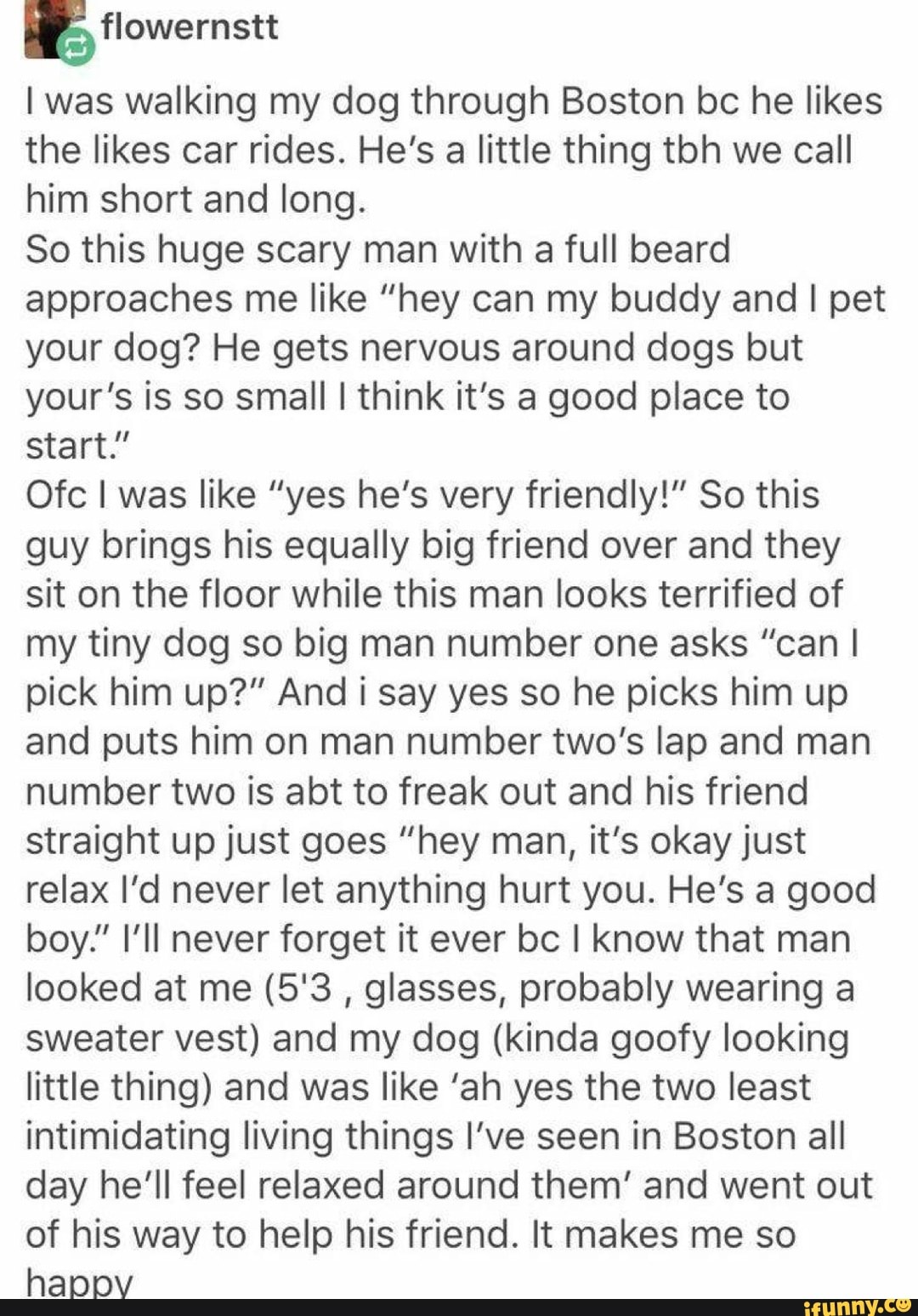 Eflowernstt Iwas walking my dog through Boston bc he likes the likes