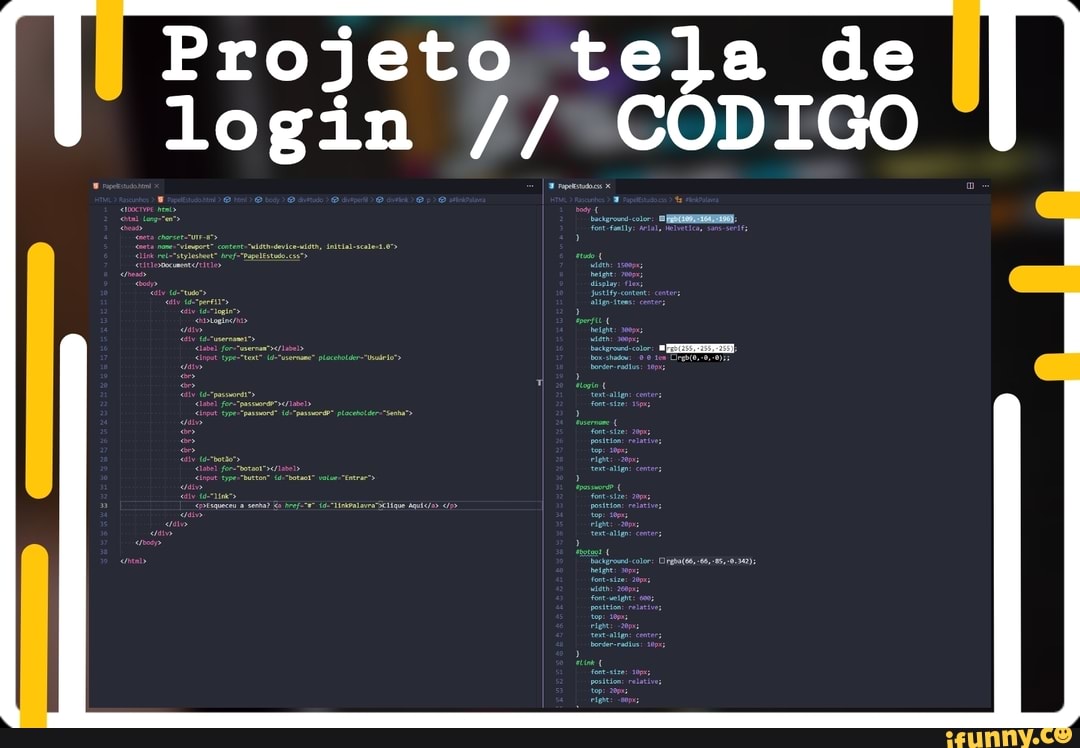 Projeto tela de login CODIGO