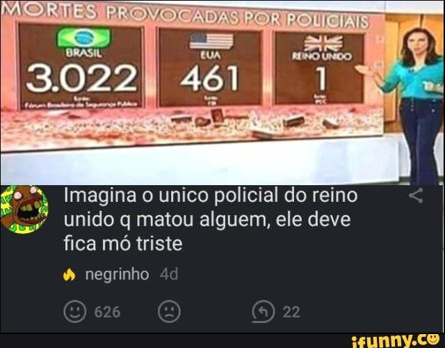 Imagina o unico policial do reino
unido q matou alguem, ele deve
fica mó triste negrinho