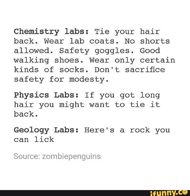 Chemistry Labs Tie Your Hair Back Wear Lab Coats No Shorts