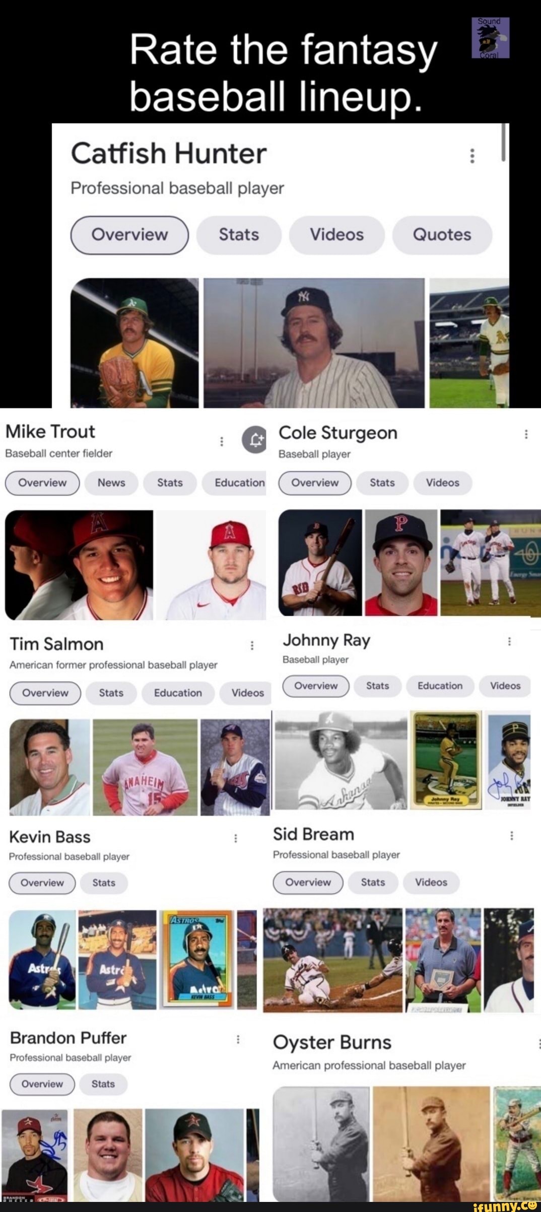 Rate the fantasy baseball lineup. Catfish Hunter Professional baseball