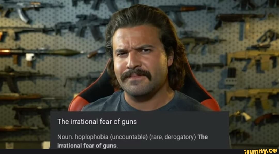 The irrational fear of guns Noun. hoplophobia (uncountable) (rare