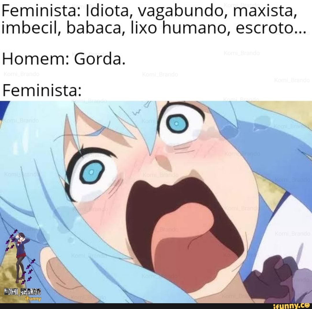 Feminista: Idiota, vagabundo, maxista,
imbecil, babaca, lixo humano, escroto...
Homem: Gorda.
Feminista: