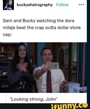 Sam and Bucky watching the dora milaje beat the crap outta dollar store
cap:
'Looking strong, John'