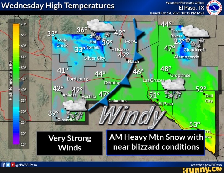 Weather Forecast Office Wednesday High Temperatures El Paw. TX Winds