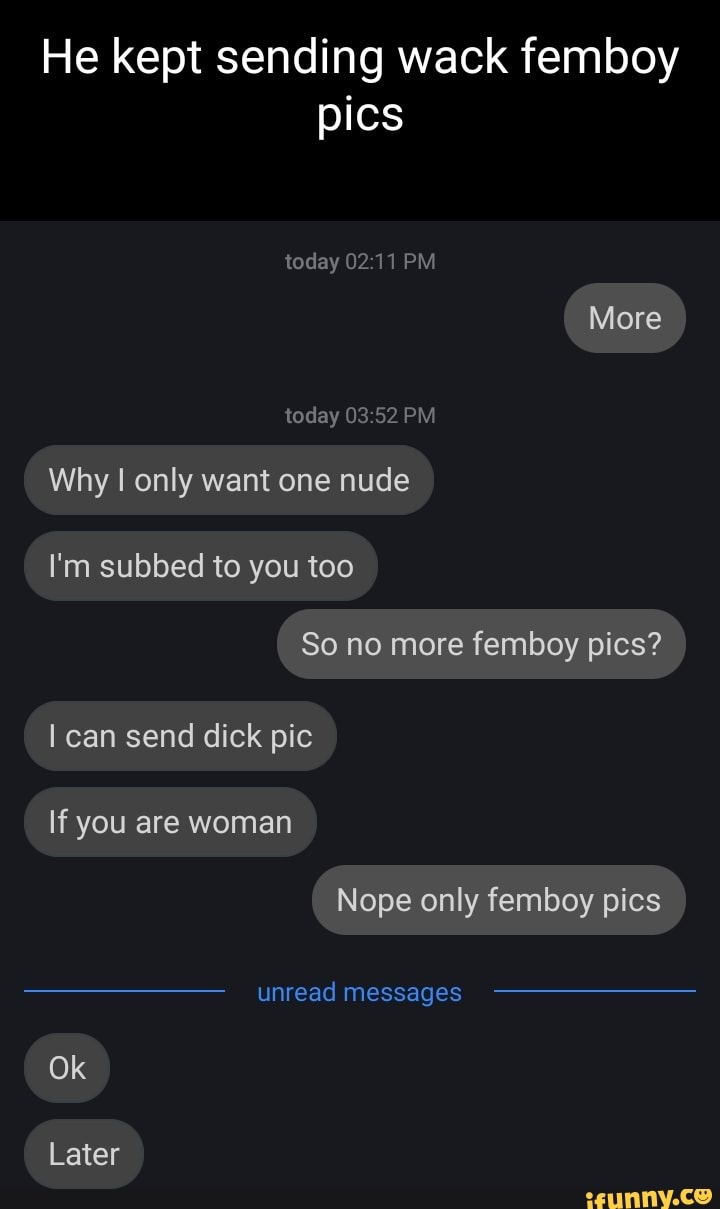 He kept sending wack femboy pics today PM More today 52 PM Why I only want