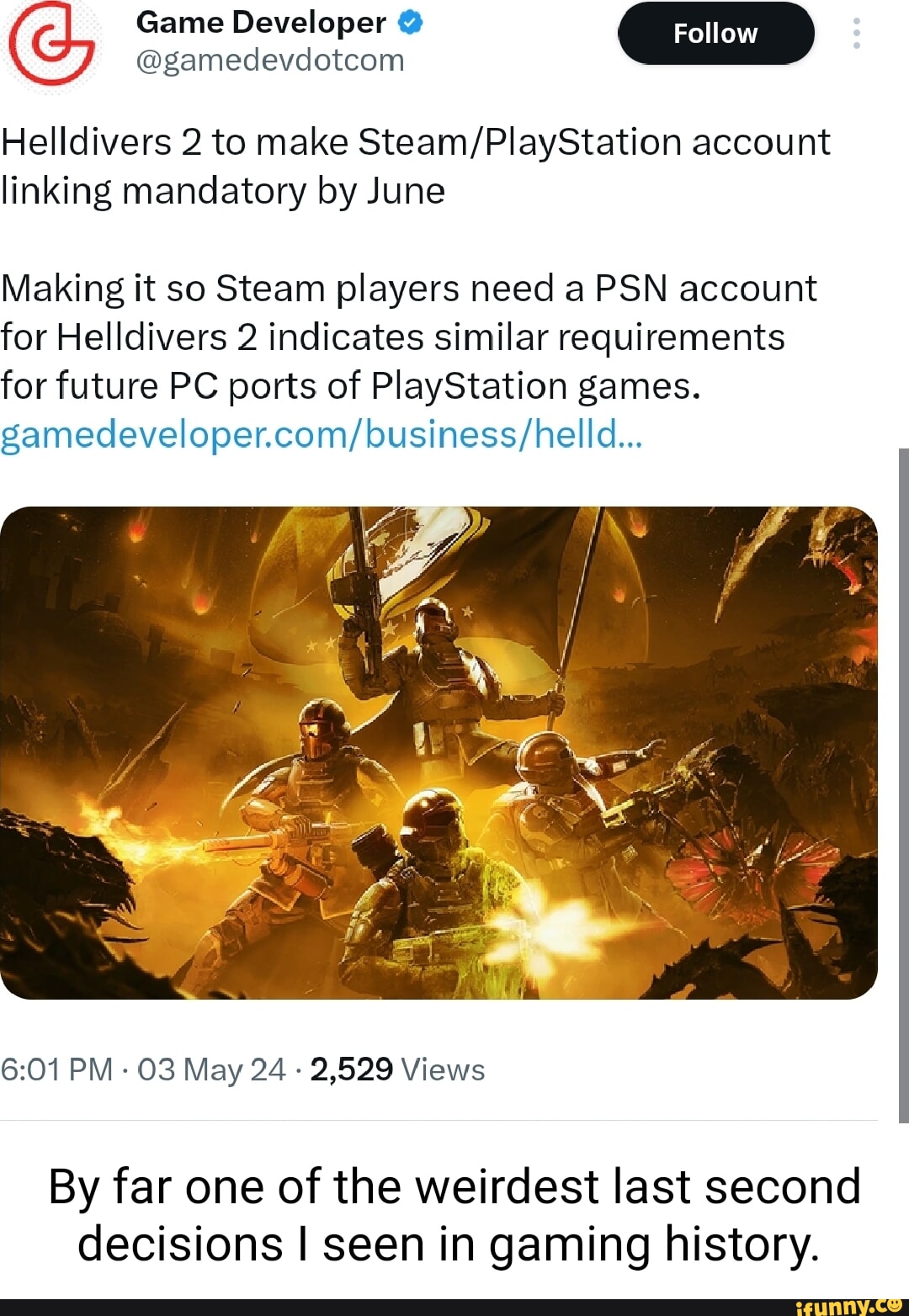 Game Developer @ @gamedevdotcom Follow Helldivers 2 to make 