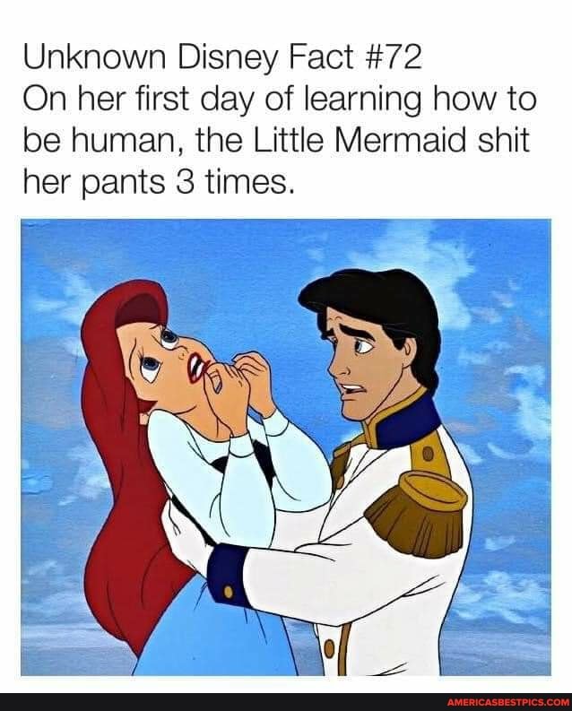Unknown Disney Fact #72
On her first day of learning how to be human, the Little Mermaid shit her pants 3 times.